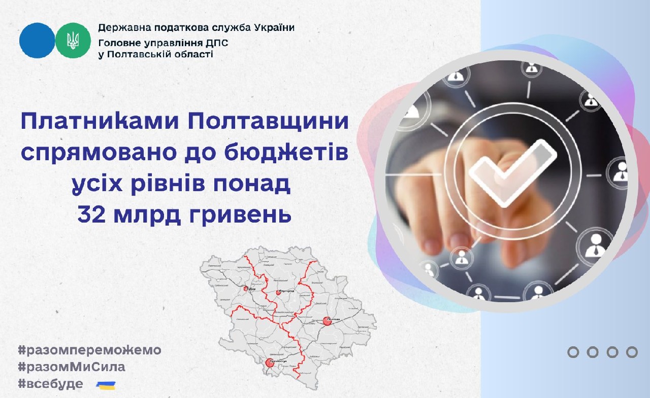 Платниками Полтавщини спрямовано до бюджетів усіх рівнів понад 32 млрд гривень
