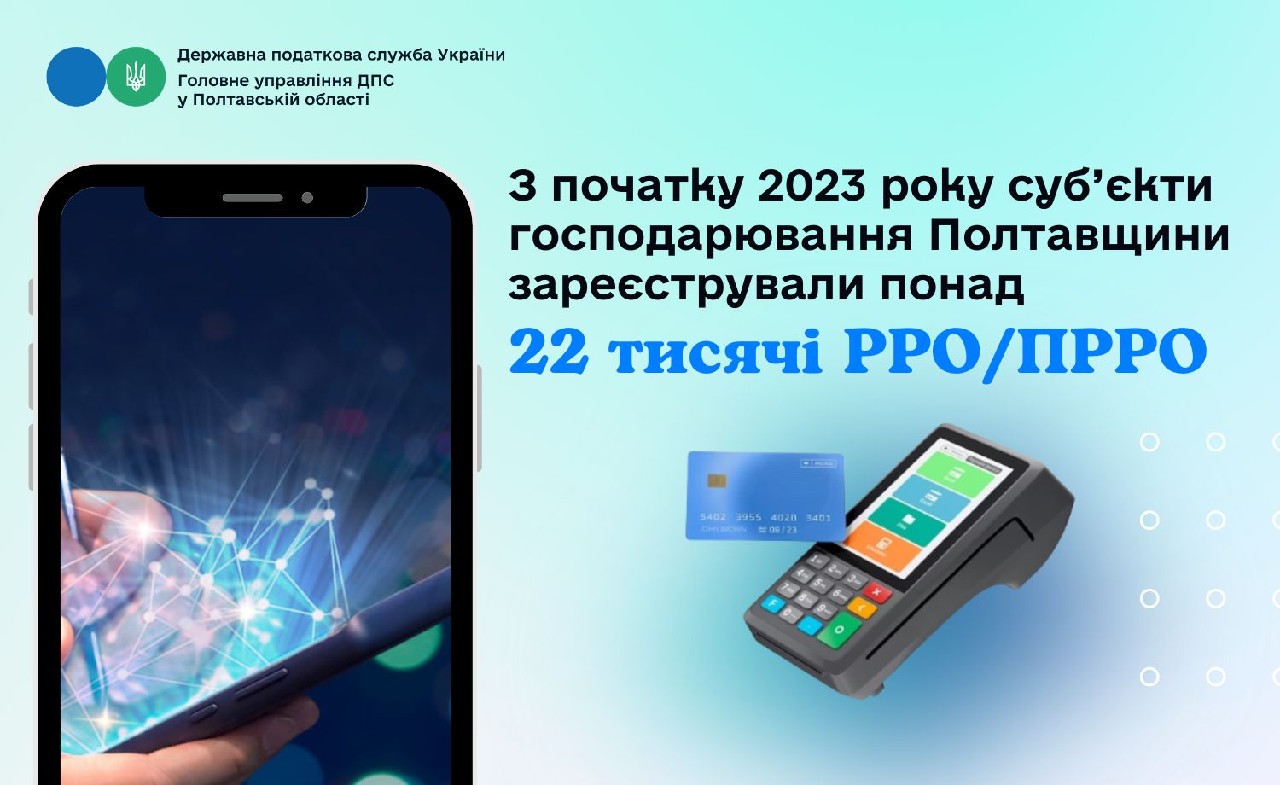 З початку 2023 року суб’єкти господарювання Полтавщини зареєстрували понад 22 тисячі РРО/ПРРО