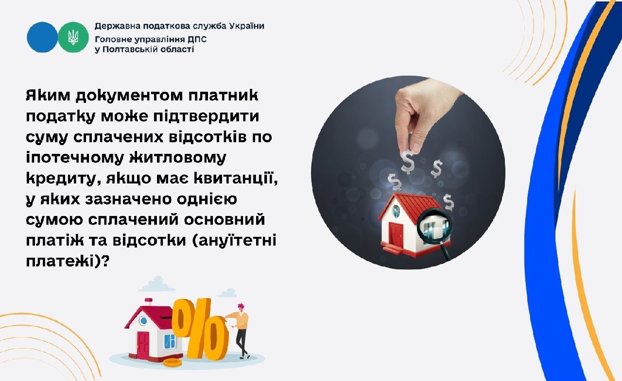 Яким документом платник податку може підтвердити суму сплачених відсотків по іпотечному житловому кредиту, якщо має квитанції, у яких зазначено однією сумою сплачений основний платіж та відсотки (ануїтетні платежі)?