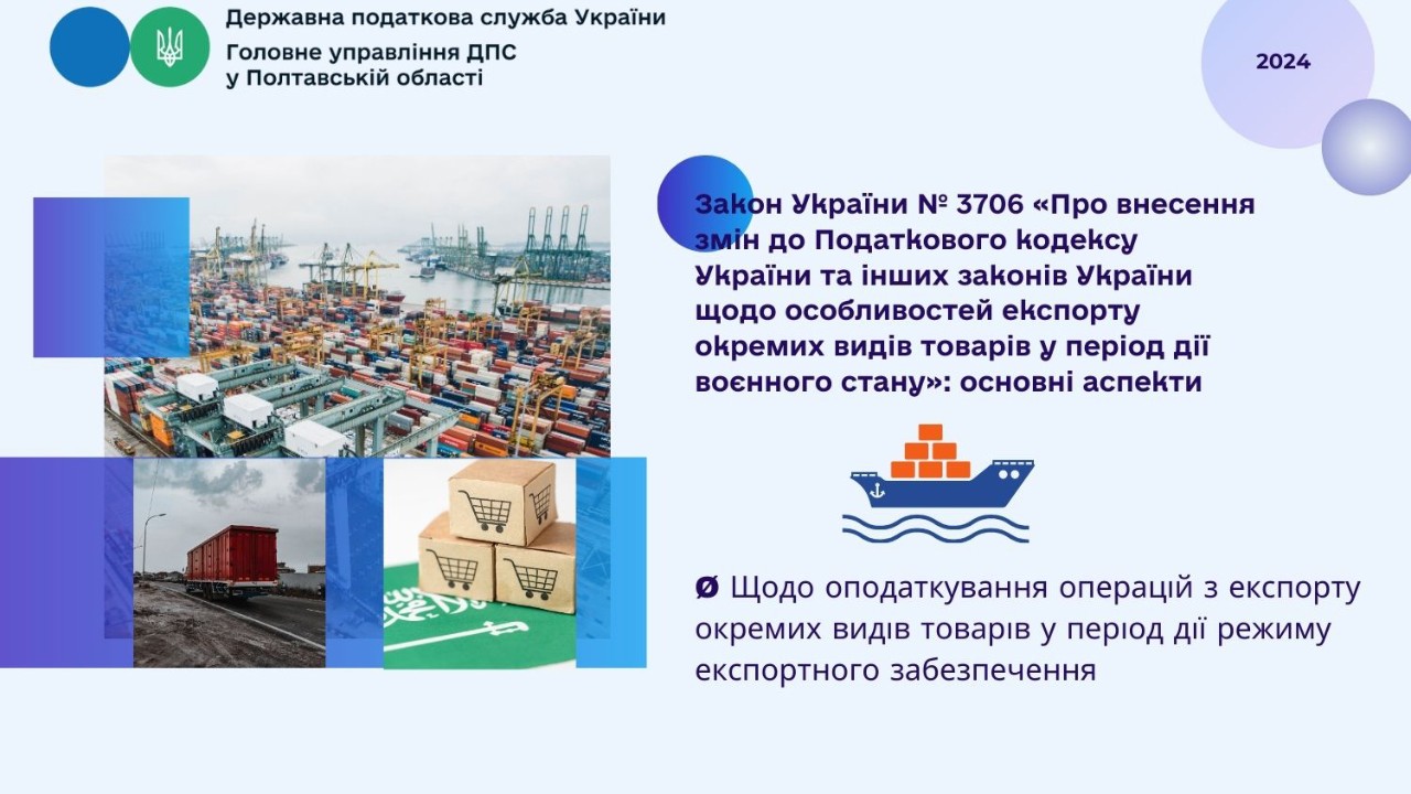 Закон України № 3706 «Про внесення змін до Податкового кодексу України та інших законів України щодо особливостей експорту окремих видів товарів  у період дії воєнного стану»: основні аспекти