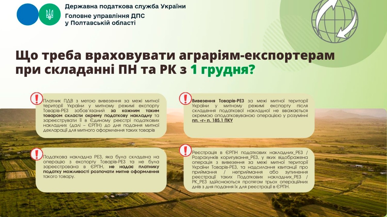 Що треба враховувати аграріям-експортерам при складанні ПН та РК              з 1 грудня?
