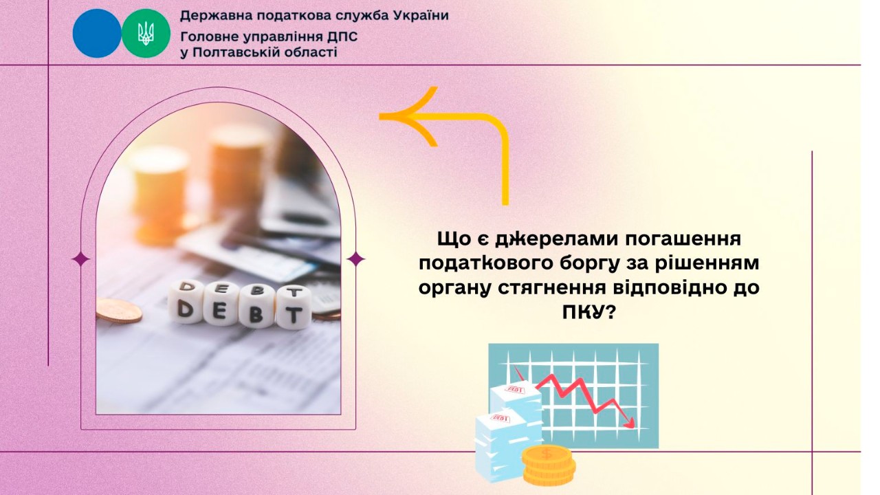 Що є джерелами погашення податкового боргу за рішенням органу стягнення відповідно до ПКУ?