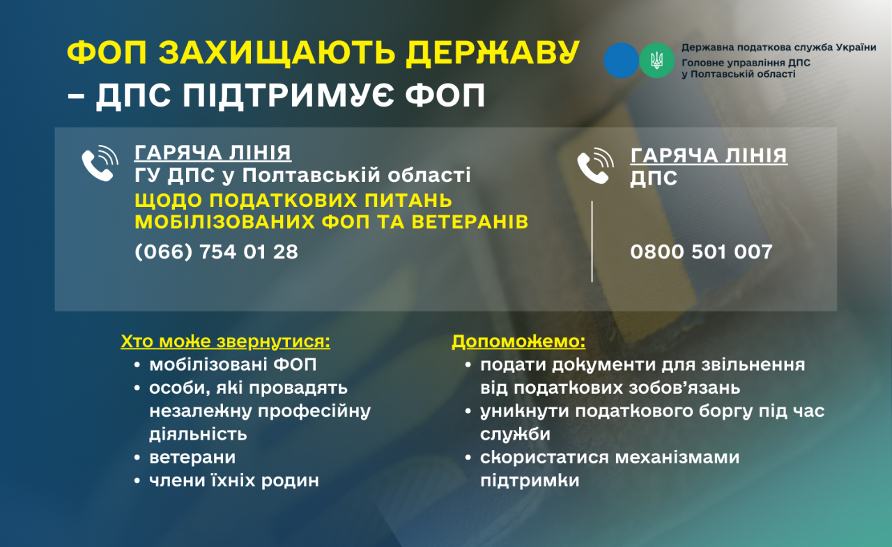 Інформація для мобілізованих, демобілізованих фізичних осіб-підприємців та їхніх сімей!